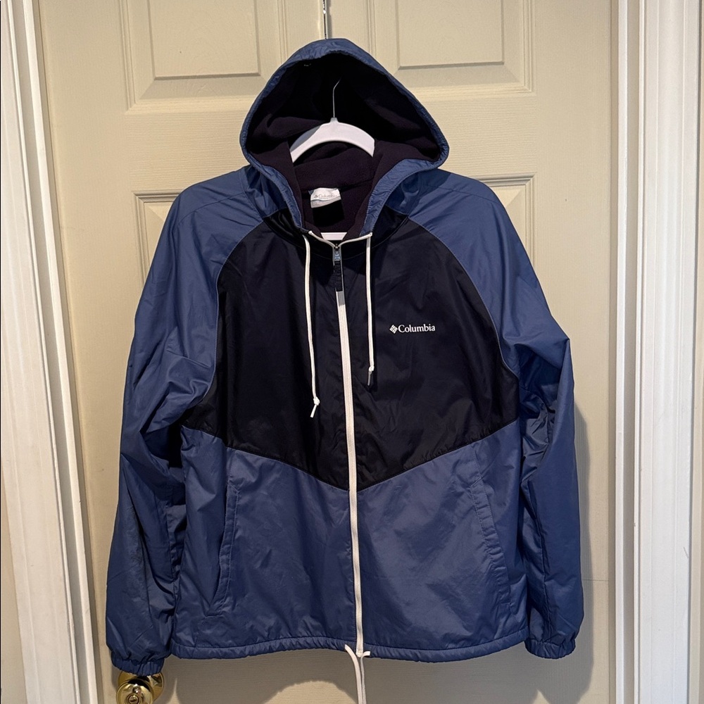 Columbia Women’s Two Tone Blue Hooded Windbreaker, Size Large